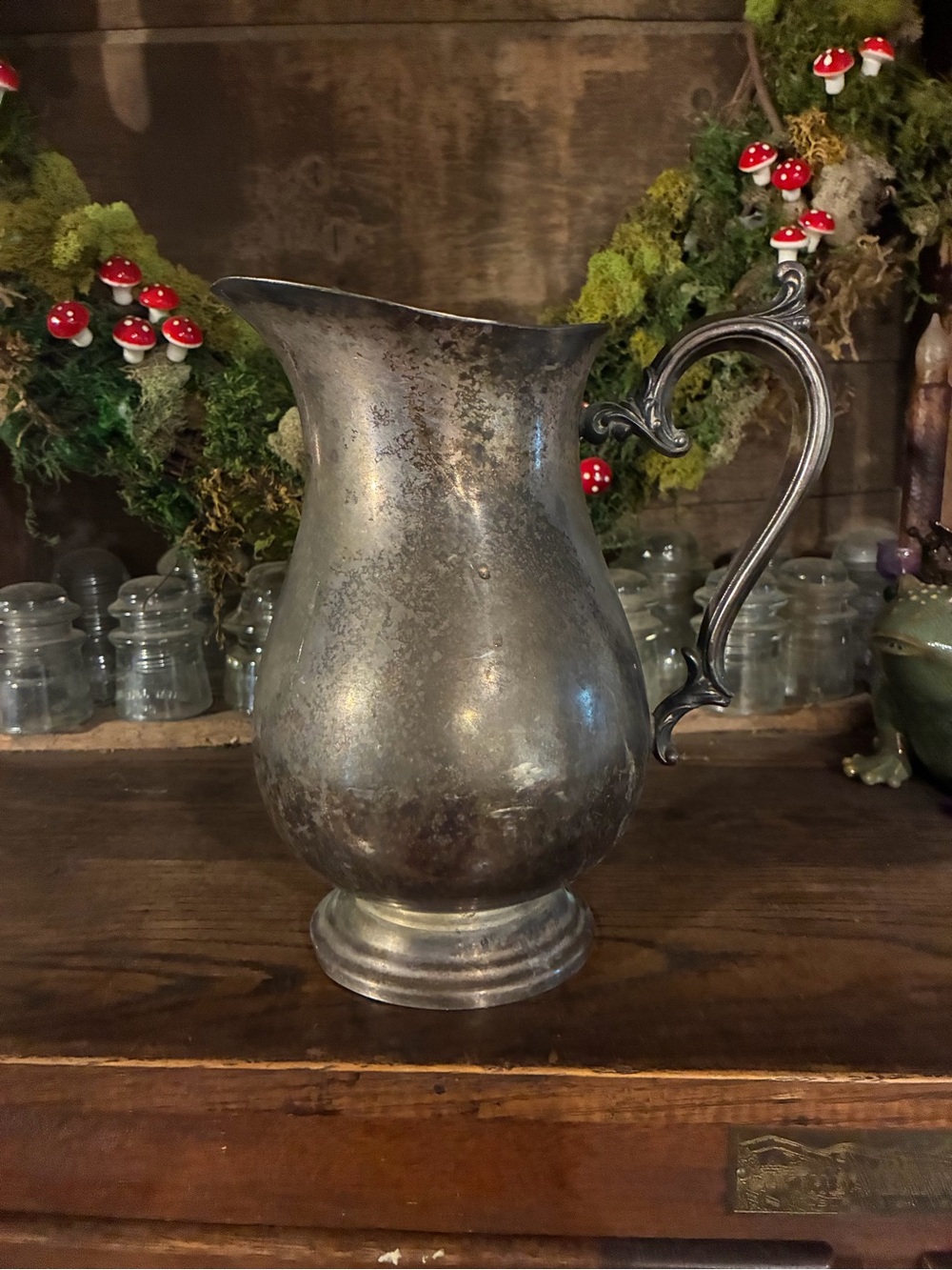Classic Silver-Tone Decorative Pitcher Vase